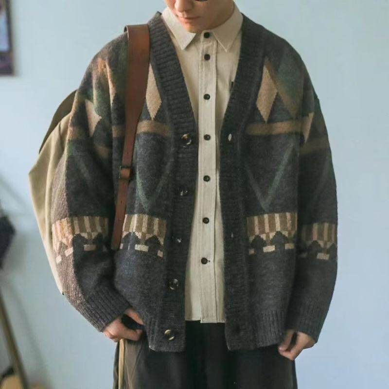 Cardigan v-neck knitted sweater for men in autumn and winter, lazy and high-end trendy brand