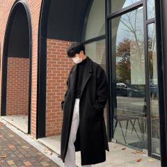 Winter woolen coat men's Korean style over-the-knee thickened woolen coat casual windbreaker