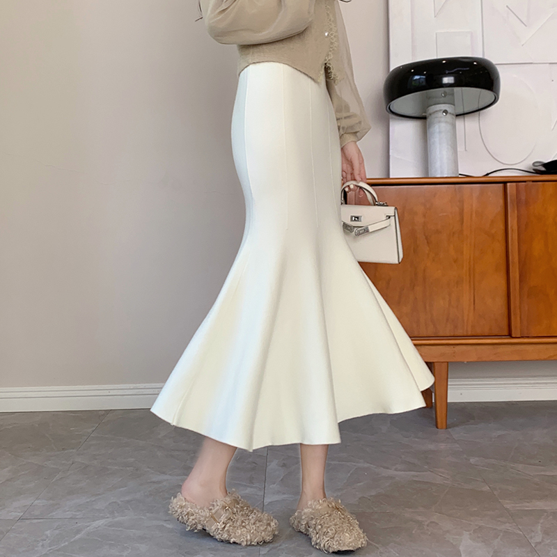 High-waisted knitted fishtail skirt new autumn and winter stretch A-line skirt sexy wrap skirt temperament long skirt