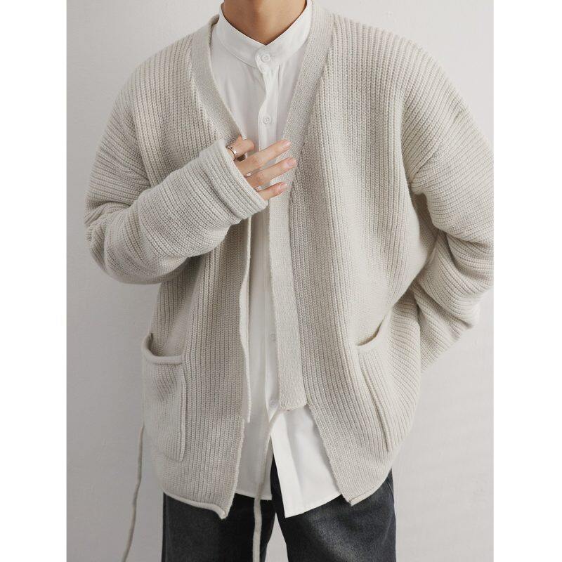 Versatile cardigan, turtleneck, trendy men's anti-pilling, lazy style knitted sweater jacket