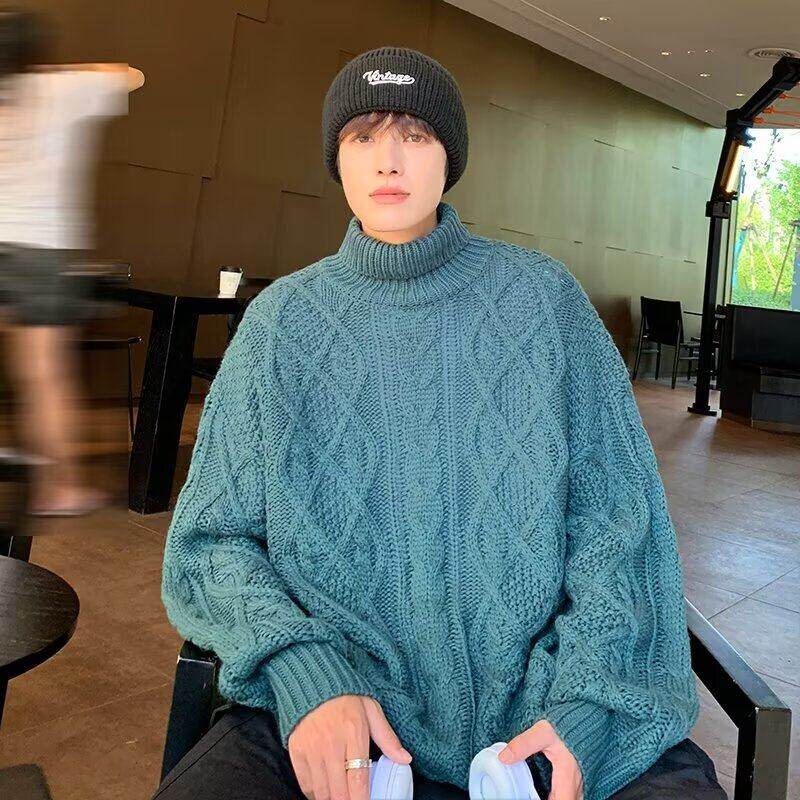Twist turtleneck sweater for men, soft and waxy, lazy long collar woolen fashionable and versatile winter thickened trendy brand sweater