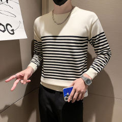 Guy style~Autumn new round neck pullover striped knitted bottoming shirt casual jacket
