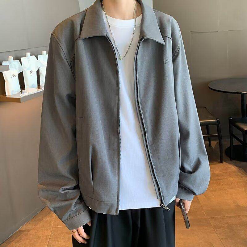 Textured zipper jacket men's street loose versatile jacket pu
