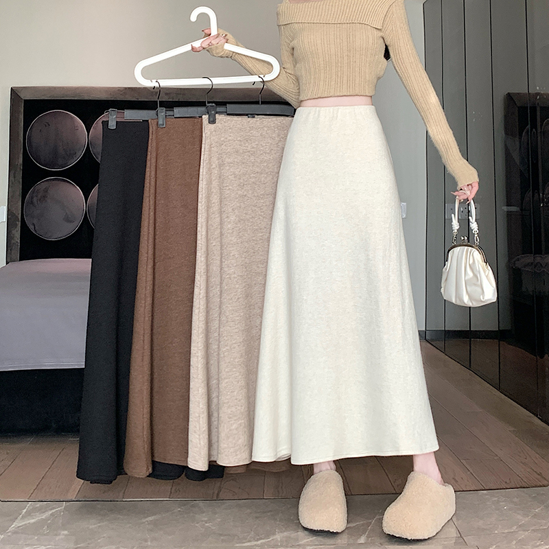 New autumn and winter knitted fishtail long skirt high-waisted western-style glutinous rice A-line skirt