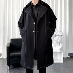 Autumn men's windbreaker men's long autumn coat men's mid-length lapel topstitching