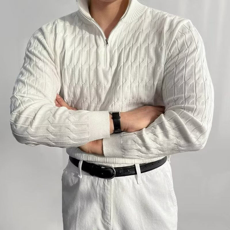 New autumn and winter high-end simple and versatile half turtleneck zipper sweater