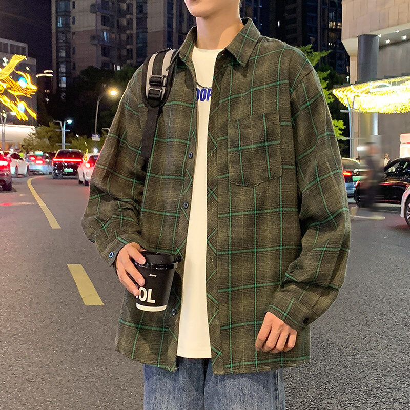 Plaid shirts, loose coats, men's and women's shirts, versatile plaid coats