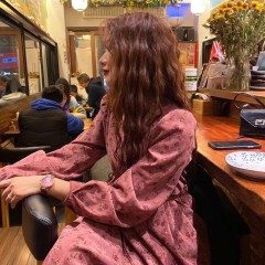 Plus size women's spring and autumn new style fat mm belly-covering slimming French long skirt corduroy floral long-sleeved dress