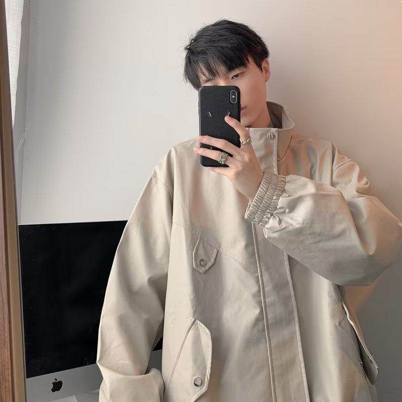 American pu leather jacket men's spring and autumn handsome high-end motorcycle jacket pilot jacket