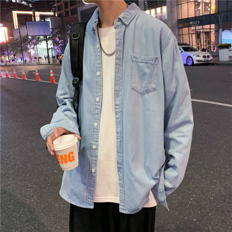 Workwear denim shirt men's autumn new ins trend thin clothes loose casual cardigan long-sleeved shirt