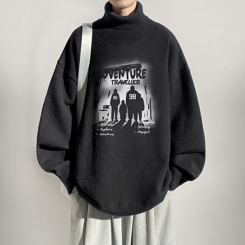 Turtleneck sweater for men plus size fat man pile collar bottoming cardigan