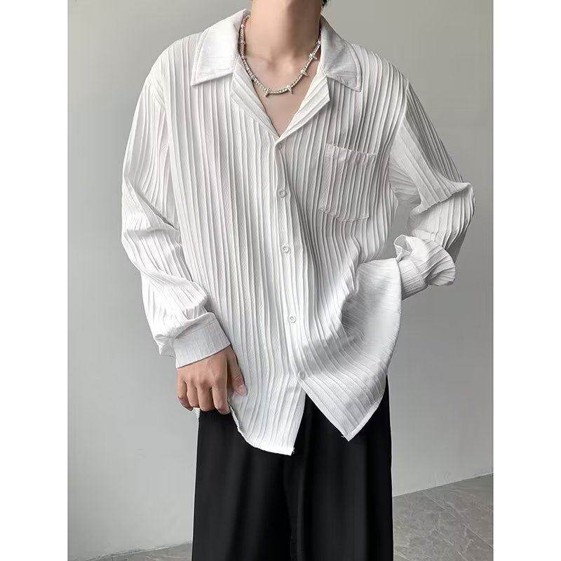 Light mature style long-sleeved shirt for men, summer trend, high-end loose top, Korean style handsome inner shirt