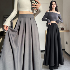 Suit skirt for women in autumn high-waisted pleated long skirt with large hem and floor-length umbrella skirt