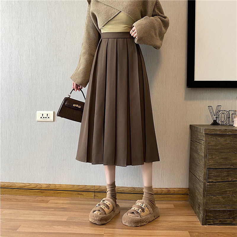 Plus size pleated skirt for obese women, age-reducing A-line skirt, chic design skirt