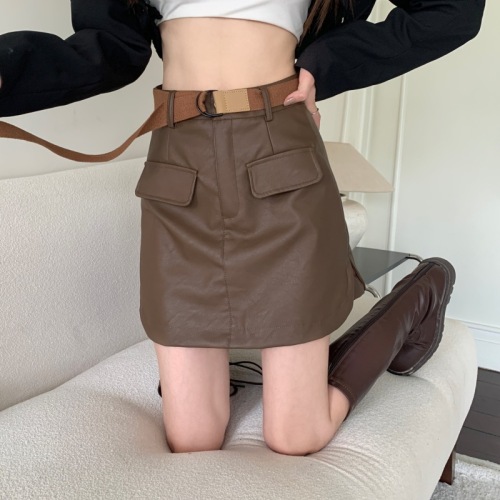 High-waisted cool hot girl workwear skirt for women in autumn slimming and anti-exposure A-line hip bag leather skirt