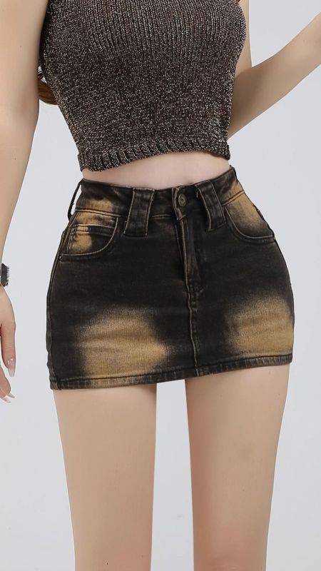 Black denim miniskirt for women summer a-line elastic hip skirt small American hot girl skirt denim skirt