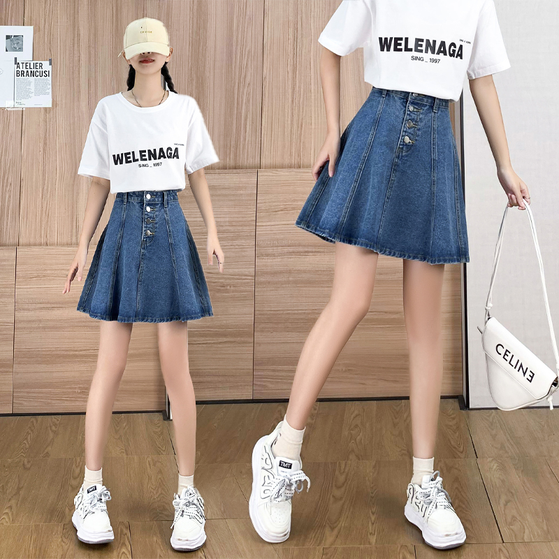 Summer new high-waisted denim skirt for women, a-line short skirt, tall and slim, plus size women's clothing, fat MM 230 pounds