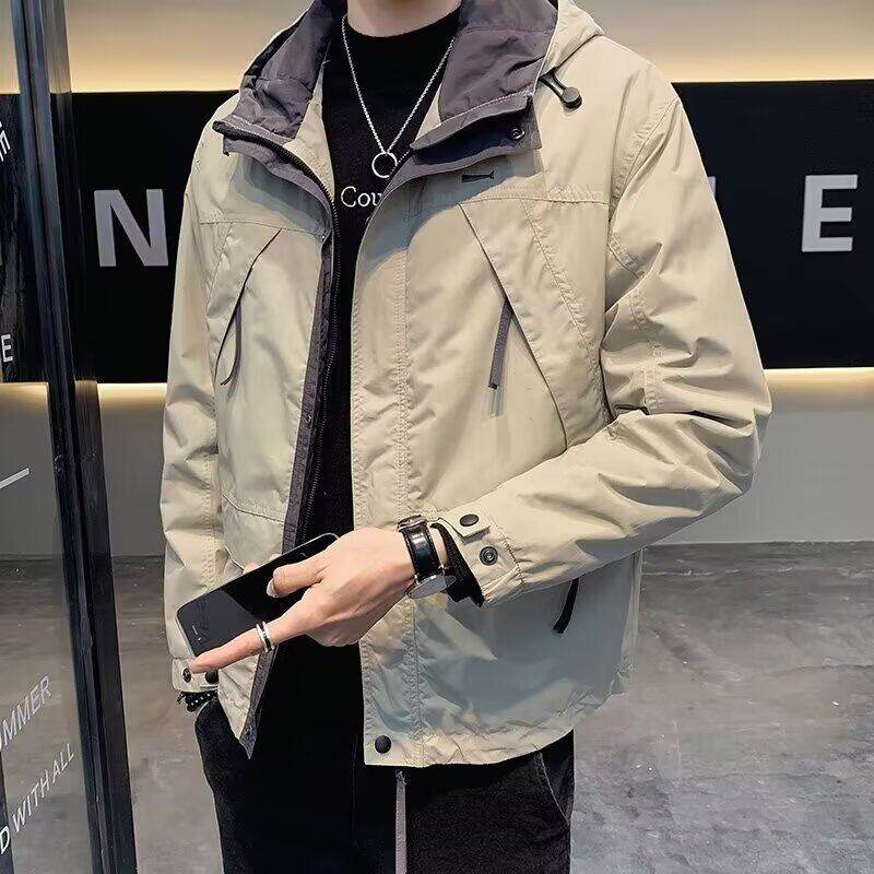 Jacket men's spring and autumn trendy brand jacket men's handsome casual hooded workwear