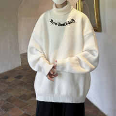 Autumn and winter turtleneck sweater plus velvet thickened lapel sweater for men