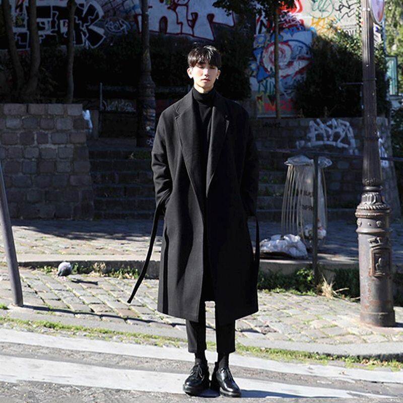 Japanese windbreaker for men long thickened warm woolen coat for men