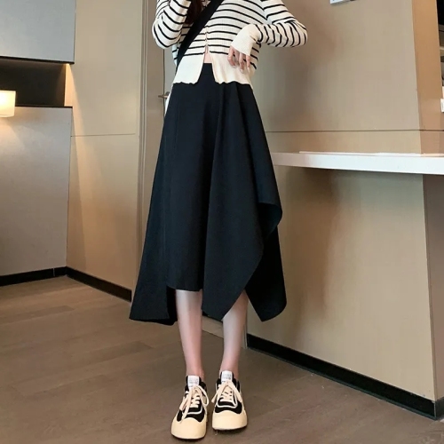 Designed irregular skirt for women's autumn Korean style new slim A-line skirt with wide hem and versatile mid-length skirt