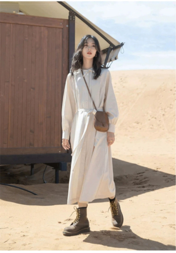 White dress women's early autumn French long style new spring style long-sleeved bottoming shirt skirt