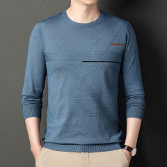 Autumn and winter new trendy casual men's color block pullover sweater bottoming shirt