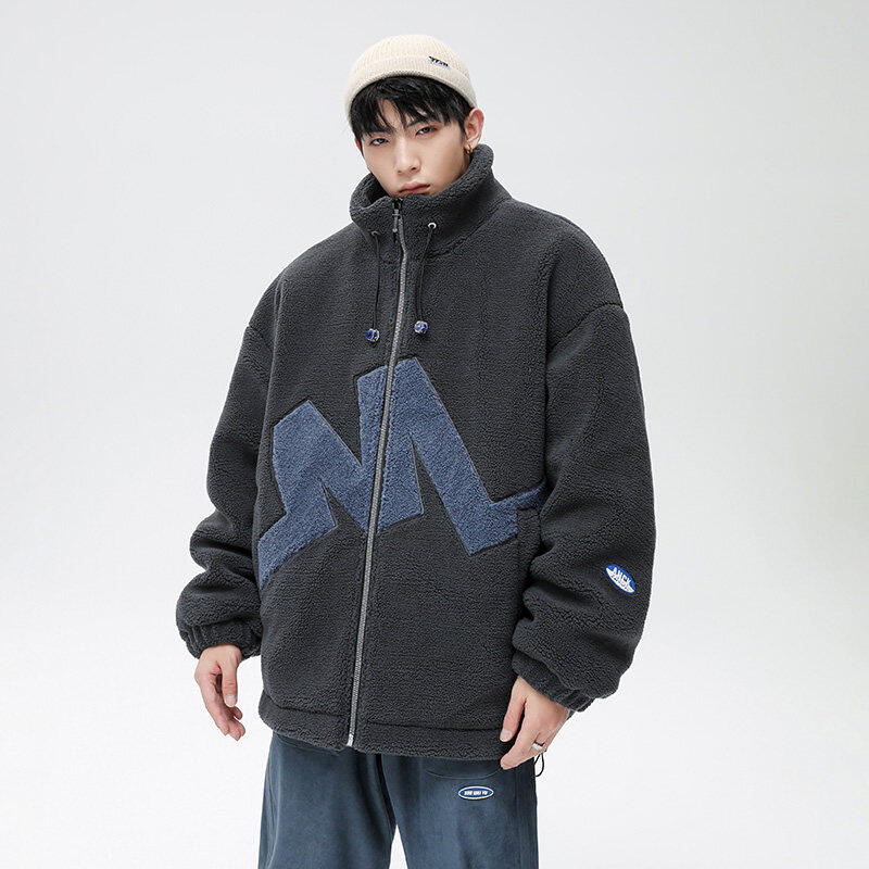 Winter Hong Kong style sherpa stand collar thickened couple woolen coat