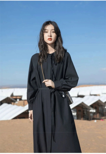 White dress women's early autumn French long style new spring style long-sleeved bottoming shirt skirt