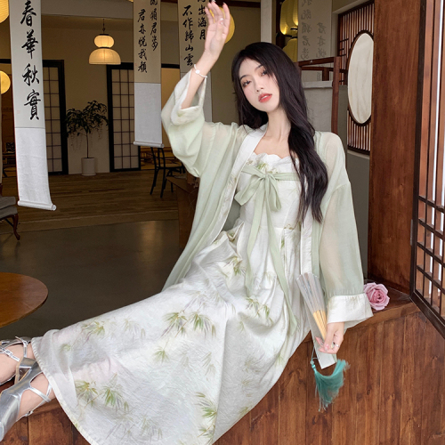 Original fabric + method + retro summer new style, elegant and high-end style, improved version of Hanfu dress