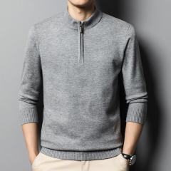 Half-high zipper collar high-end thickened woolen sweater for men in autumn and winter youth sweater plus size casual sweater