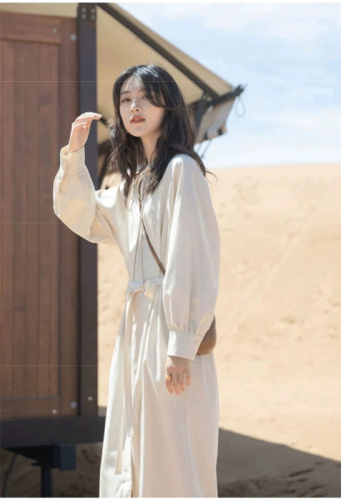 White dress women's early autumn French long style new spring style long-sleeved bottoming shirt skirt