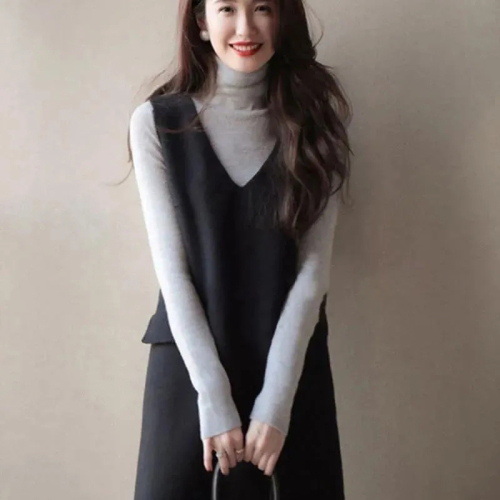 Fashionable little fragrant woolen tank top dress for women spring waist slimming bottoming little black dress ladylike temperament dress