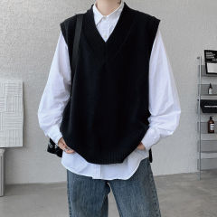 Knitted V-neck sweater vest side hem slit vest men's layered jacket Japanese style lazy waistcoat