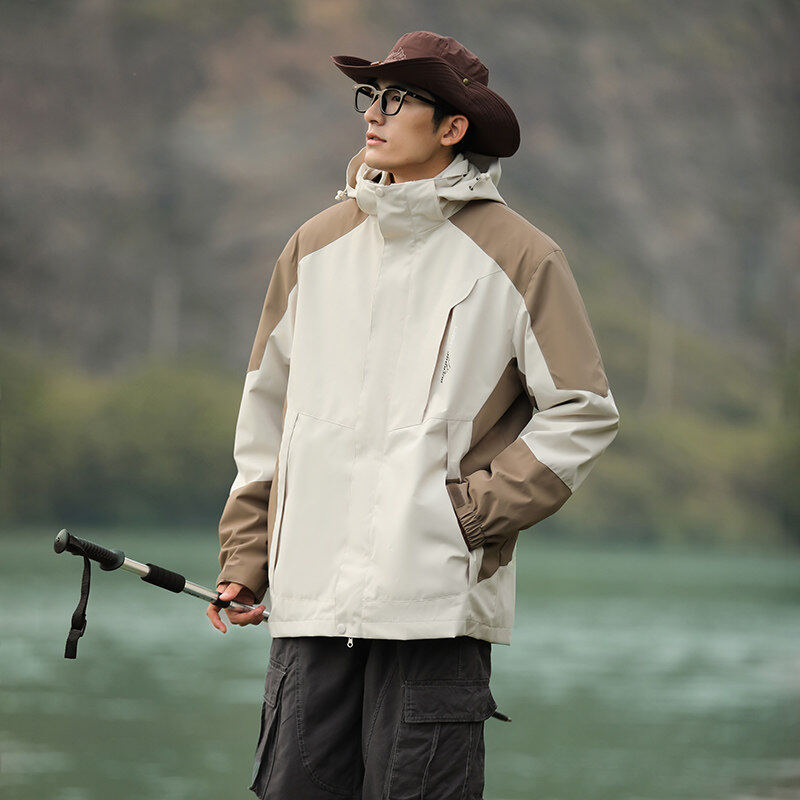 Outdoor three-in-one patchwork jacket, loose and versatile windproof and waterproof jacket for men and women