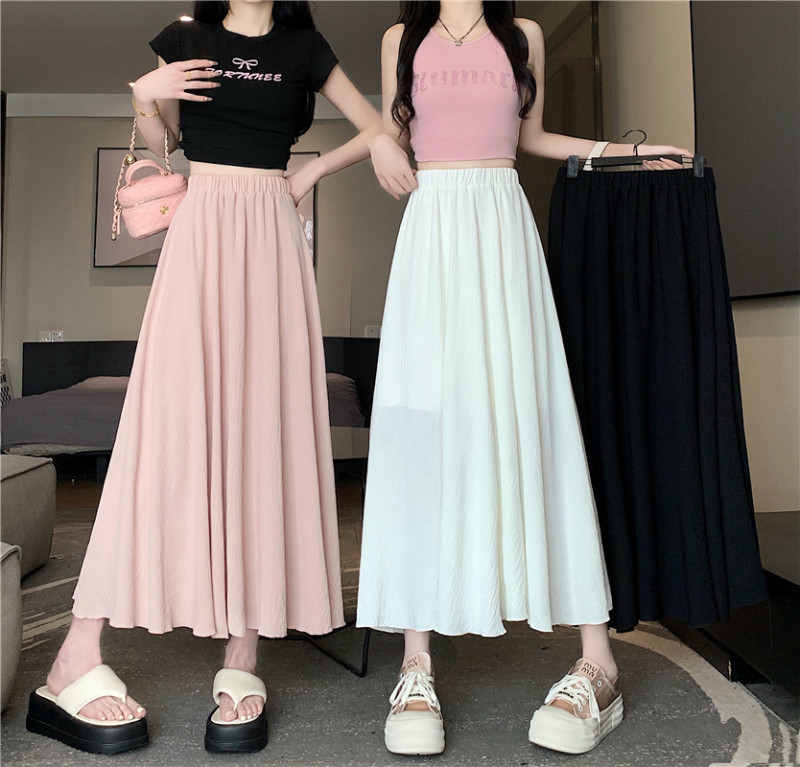 Real shot of fat MM skirt for women in summer, new slim A-line mid-length skirt, casual large-swing umbrella skirt