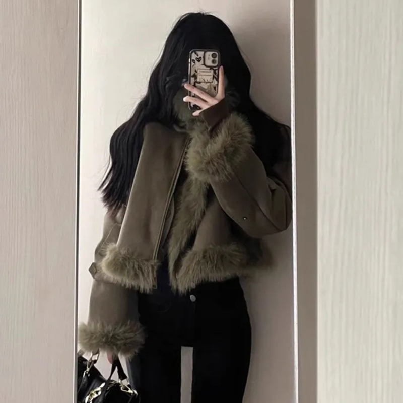Quality inspector's picture autumn and winter Xiaoxiang style fur one-piece suede jacket women's high-end thickened motorcycle jacket