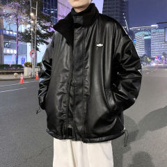 PU leather lamb wool reversible handsome Korean style cotton coat