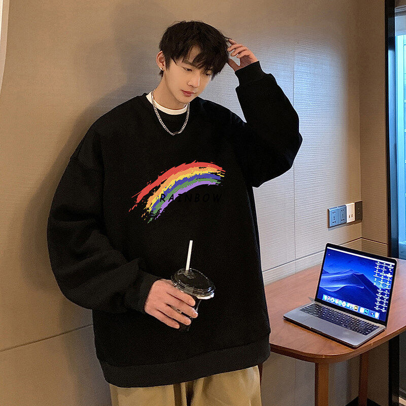 Men's round neck sweatshirt, large size thickened long sleeve t-shirt for men
