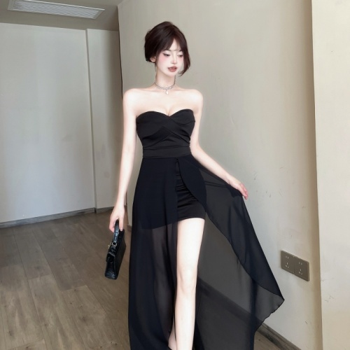 New French chiffon splicing slim fit hip-hugging regular bust dress