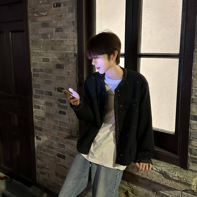 Xiaoxiangfeng autumn and winter bright silk collarless suit jacket men's Korean style jacket
