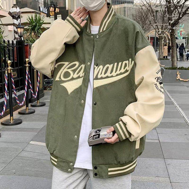Spring and Autumn New American Retro Suede Flight Baseball Jacket Work Jacket Trendy Brand Jacket