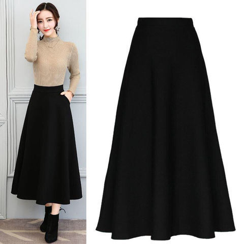 Korean style new style skirt with pockets, long skirt with elastic waist, high waist, slimming skirt, wide swing skirt for women, versatile plus size women's clothing