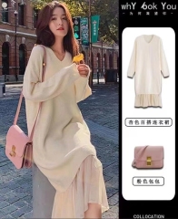 New spring knitted dress, high-end and temperament, over-the-knee sweater with coat and long skirt for women