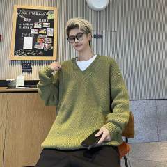 V-neck sweater men's autumn lazy style high-end top solid color trendy brand sweater jacket