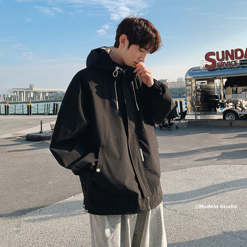 Hong Kong Style Couple Hooded Jacket Loose and Versatile Jacket