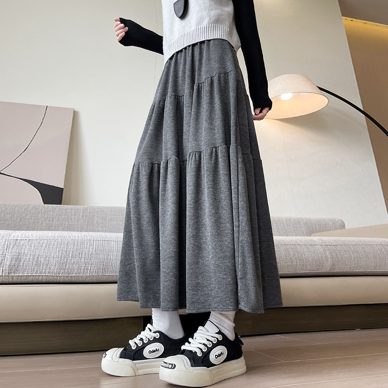 Three-layer glutinous rice skirt mid-length lazy style skirt 2024 autumn and winter covering the flesh and slimming umbrella skirt A-line skirt