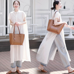 Popular cotton and linen shirts, Yujie’s versatile niche long white short-sleeved top with slit design, chic, advanced and versatile