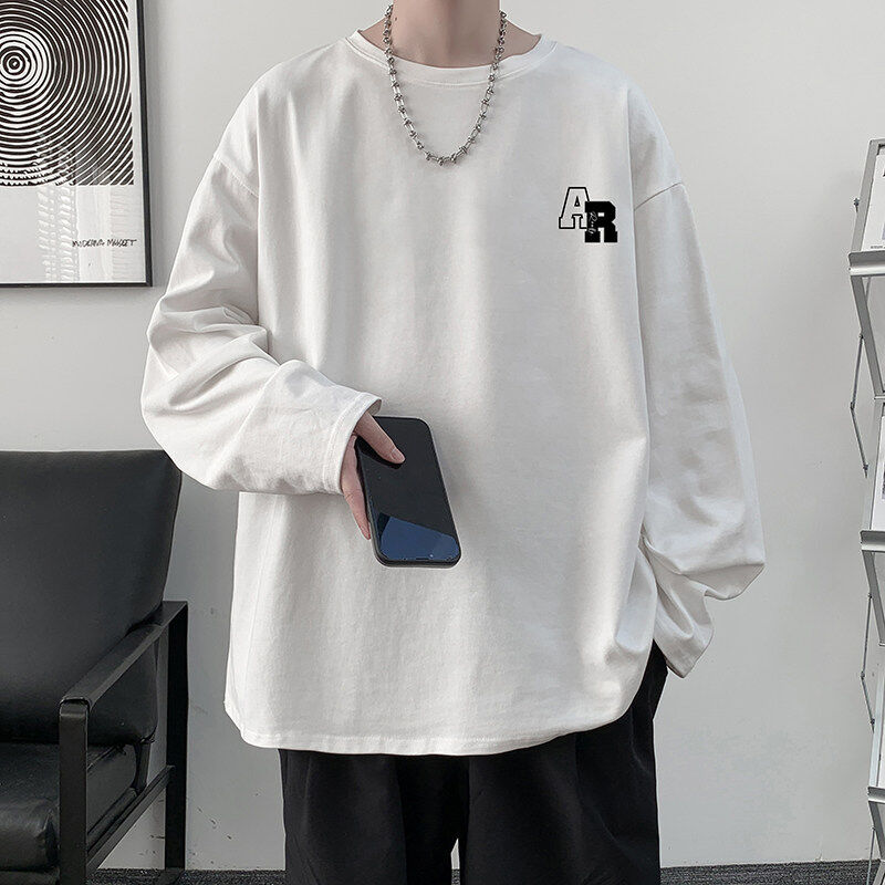 Pure cotton long sleeve t-shirt men's large size round neck sweatshirt bottoming shirt