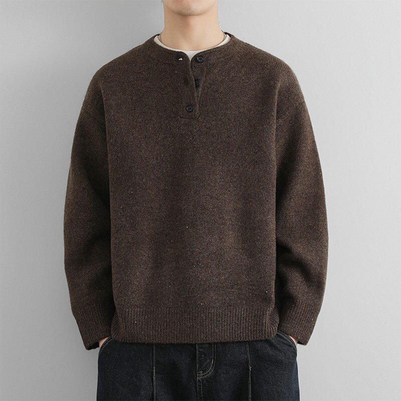 Bouquet yarn relaxed henley collar pullover sweater coat with sheep wool sweater